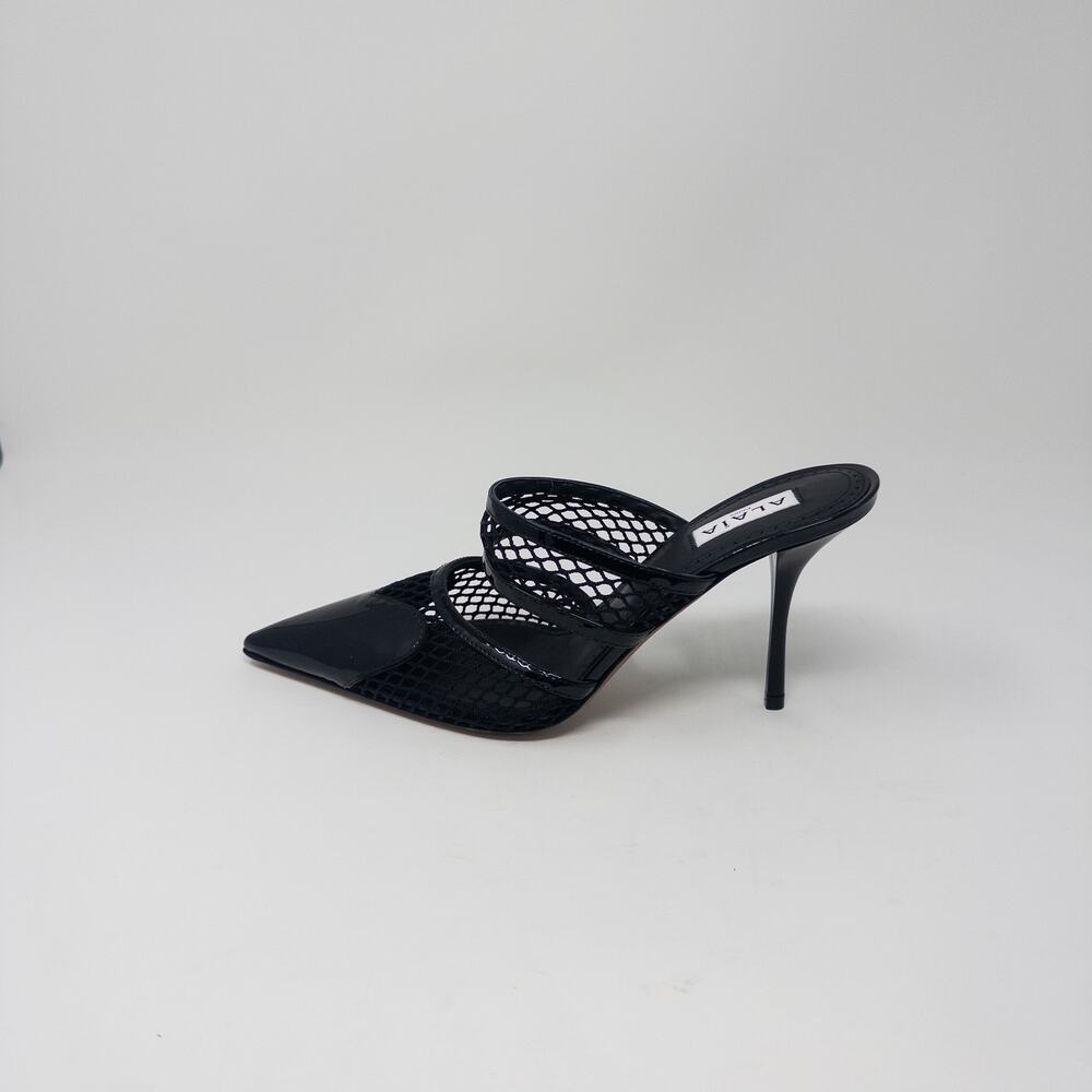 Alaia La Coeur Heart Shaped Black 90mm Mesh Patent leather mules EU 39 US 9
